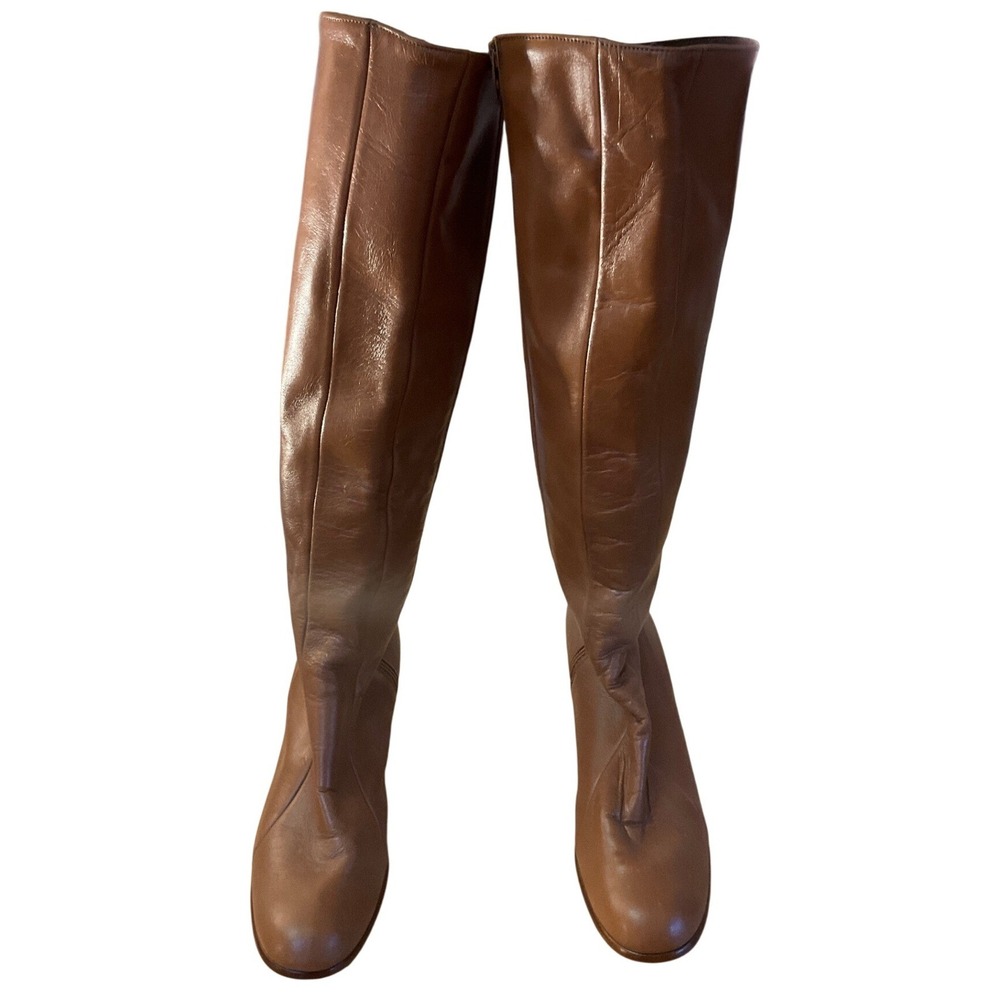 Vintage 90's Cognac Leather Tall Boots Dark Academia Equestrian Minimalist